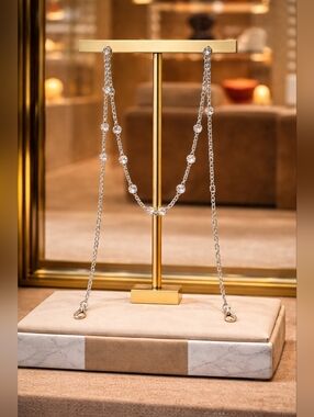 Silver Crystal Stationed Long Chain Purse Strap